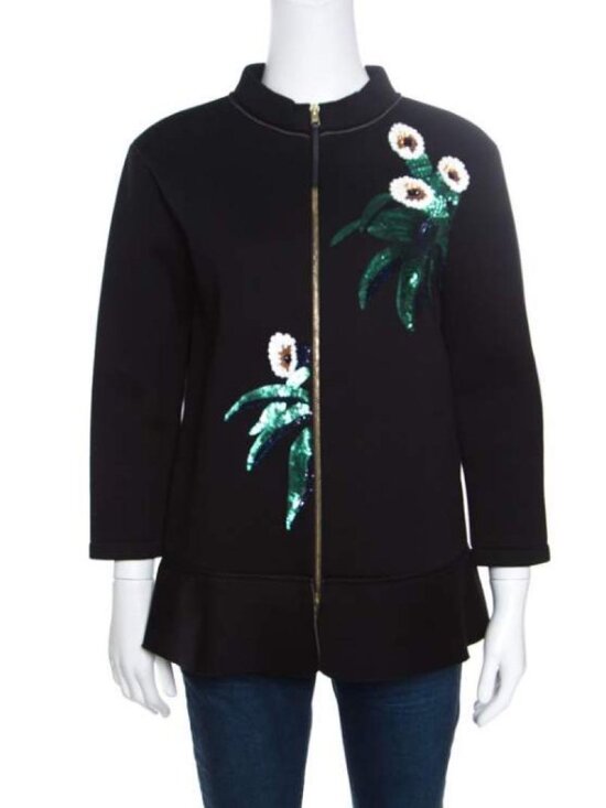 Marni Jackets & Blazers - Marni Black Zip Jacket Floral Sequin Embellished Size 40 Designer Statement Coat